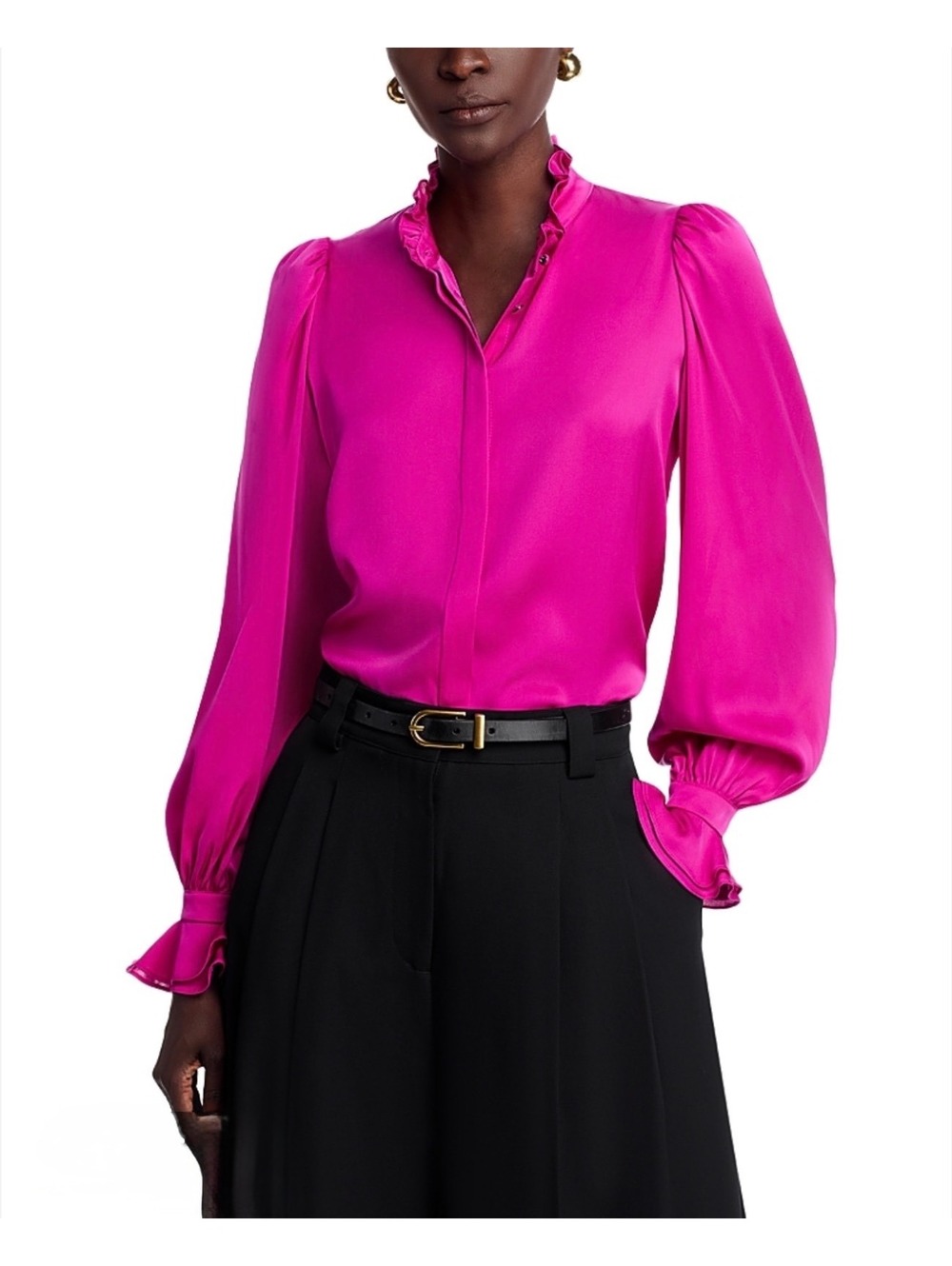 Kobi Halperin New Harley Silk Blend Ruffle Blouse Long Puff Sleeve Size Small